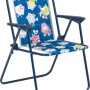 Blauer Kinder-Campingstuhl mit Eulenmuster, Teil des 3-tlg. Sets. Ideal für kleine Outdoor-Abenteurer.