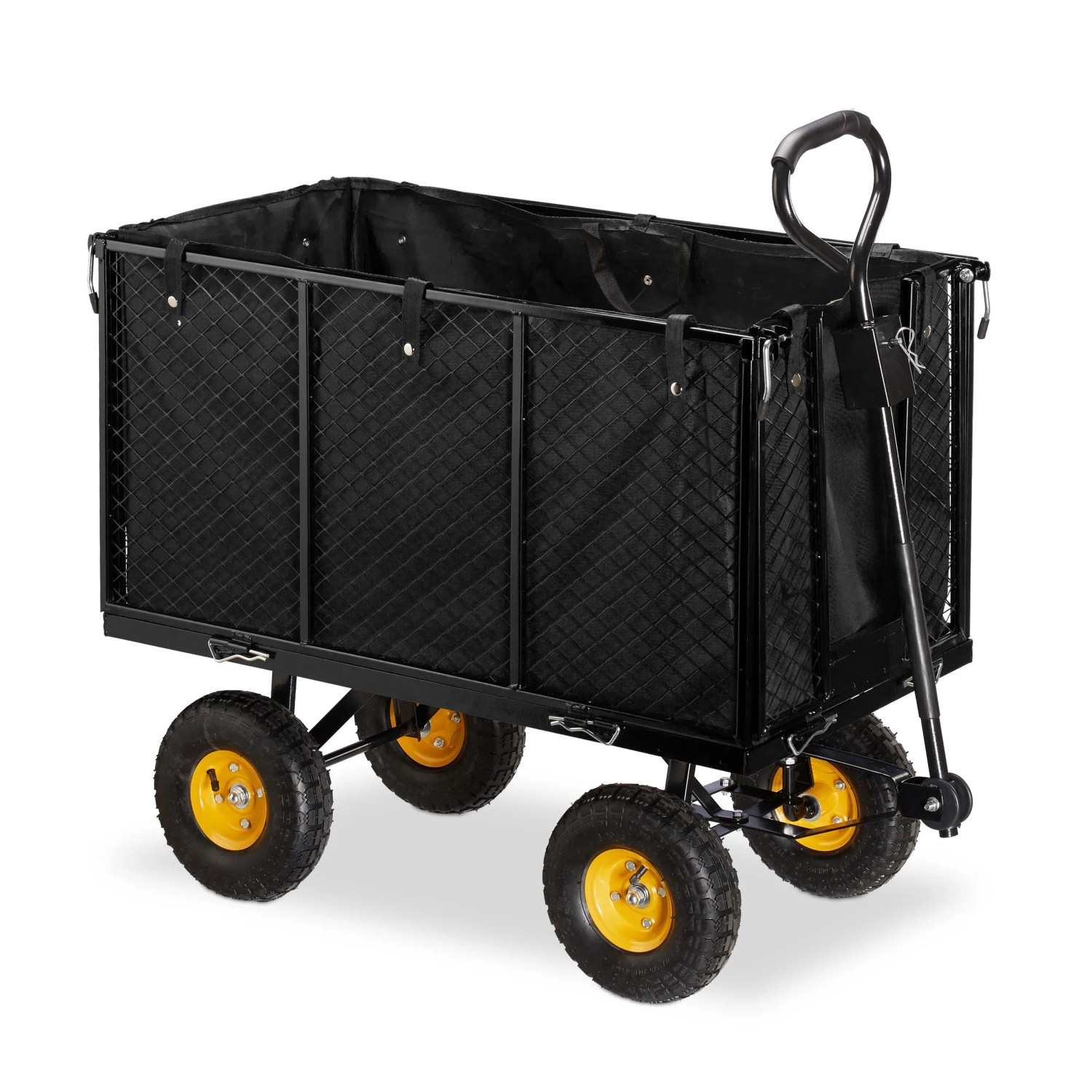 Relaxdays Bollerwagen Stahl Schwarz Klappbar 83 cm x 51 cm x 110 cm 23 kg