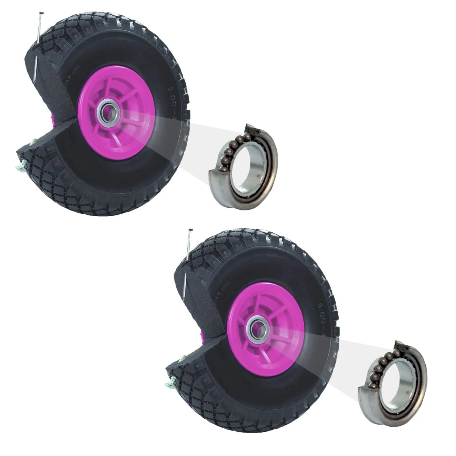 TRUTZHOLM 2x Sackkarrenrad PU Rad 260x85mm 3.00-4 60mm Durchmesser 20mm Pink