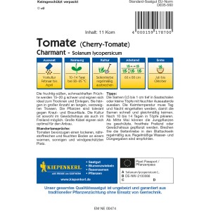 Samentüte Kiepenkerl Cherry-Tomate Charmant F1-Hybride, Gemüsesamen für süße, ertragreiche Tomaten.