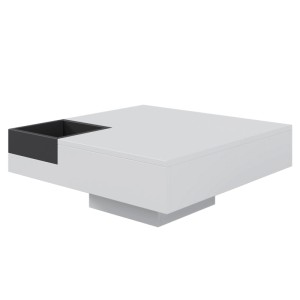 okwish Couchtisch mit LED-Lichteffekt und Herausnehmbarer Aufbewahrungsbox Weiß 70 × 70 cm