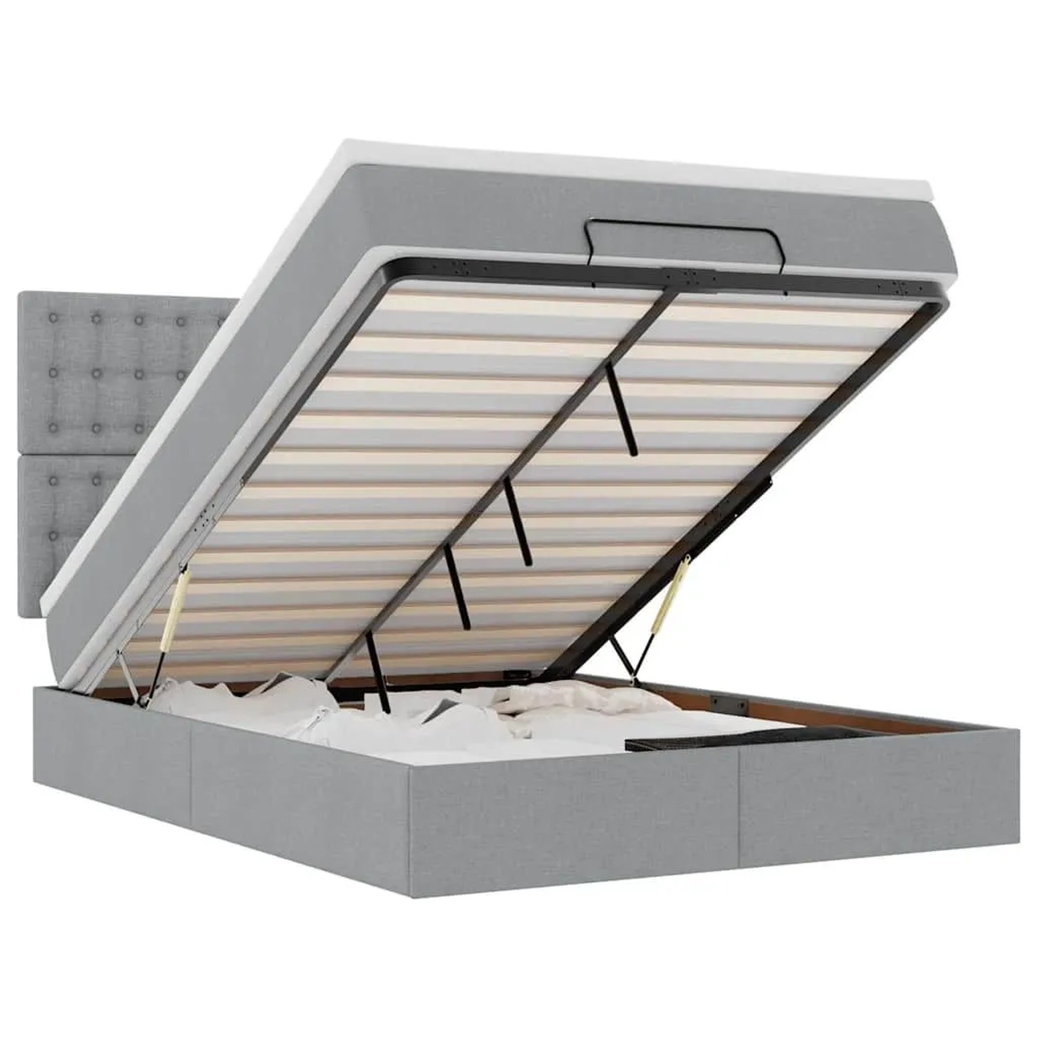 vidaXL Ottoman-Bett mit Matratze und LEDs Hellgrau 140x200 cm Stoff 3314176