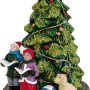 Mehrfarbige OBI Weihnachtsdorf Figur aus Polyresin: Kinder singen am glitzernden Weihnachtsbaum mit Hund. Ideal für Tischdeko.