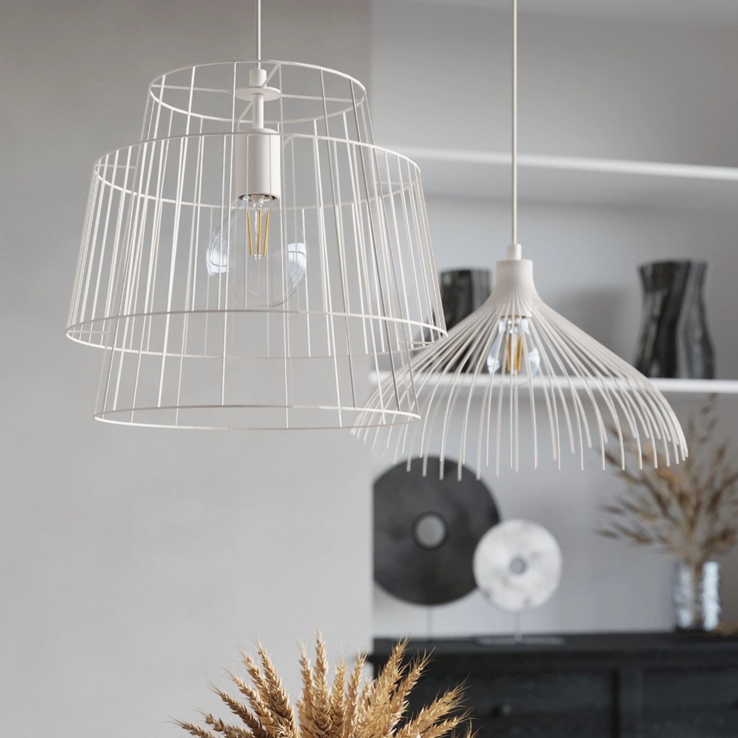 Weiße Sollux Lighting Hängeleuchte UMB aus Stahl, ideal für Loft-Design.