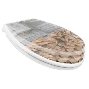 Banjado WC-Sitz mit Absenkautomatik und Kindersitz, Motiv Feuerholz. Universeller Klodeckel aus Polypropylen.