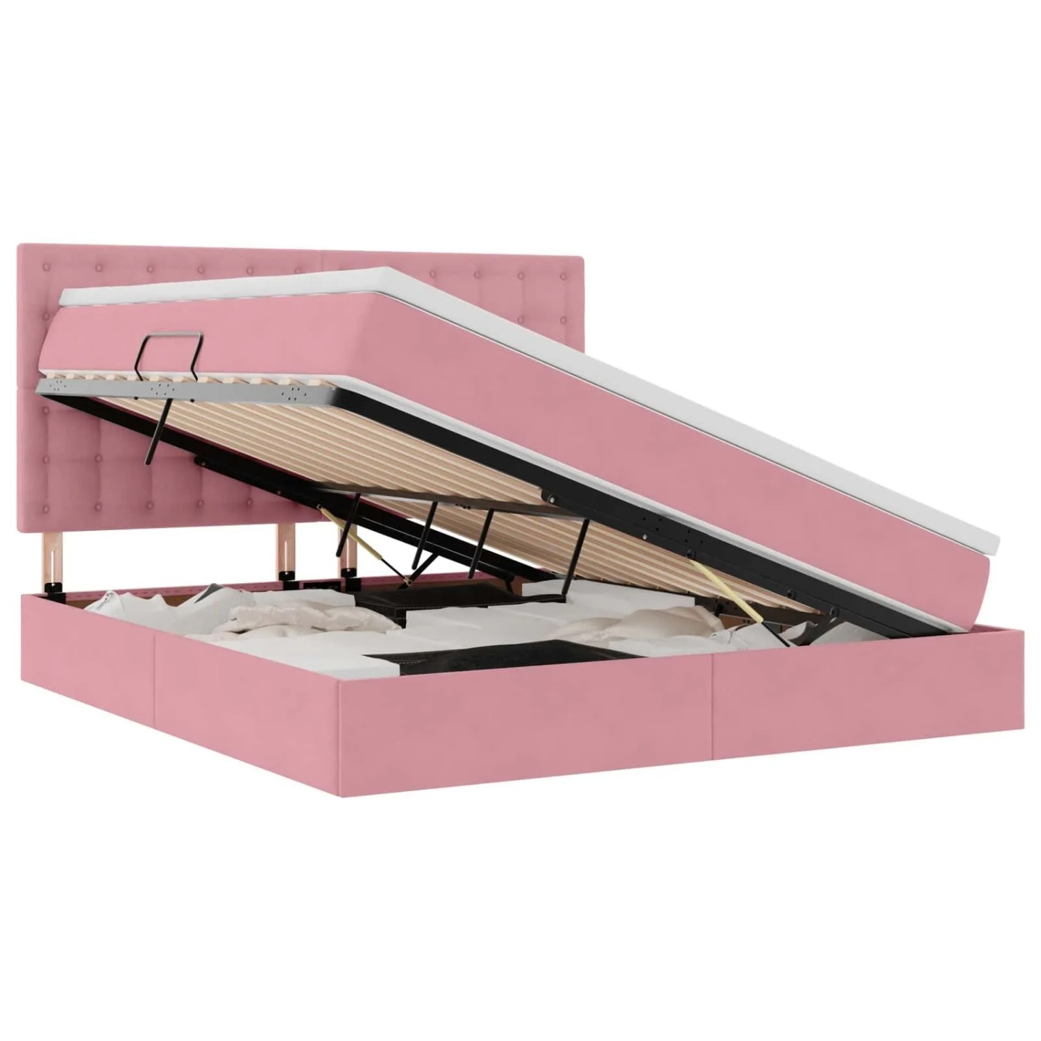 vidaXL Bett mit Stauraum und LED mit Matratze Rosa 160 x 200 cm Samt 3372800