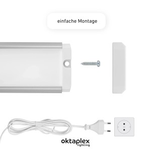 Oktaplex LED Unterbauleuchte 3er Set, flache Küchenlampe aus Aluminium mit Montagezubehör.