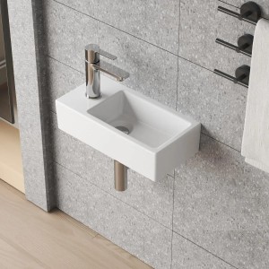 Aquabatos Waschbecken für Gäste-WC, Keramik, 40,5x20x10,5 cm, mit Hahnloch links.
