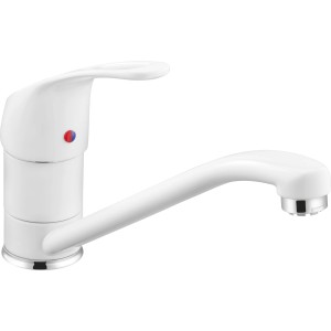 Weiße baliv Küchenarmatur KI-1186 N, Einhebelmischer mit schwenkbarem Auslauf und Chromdetails.