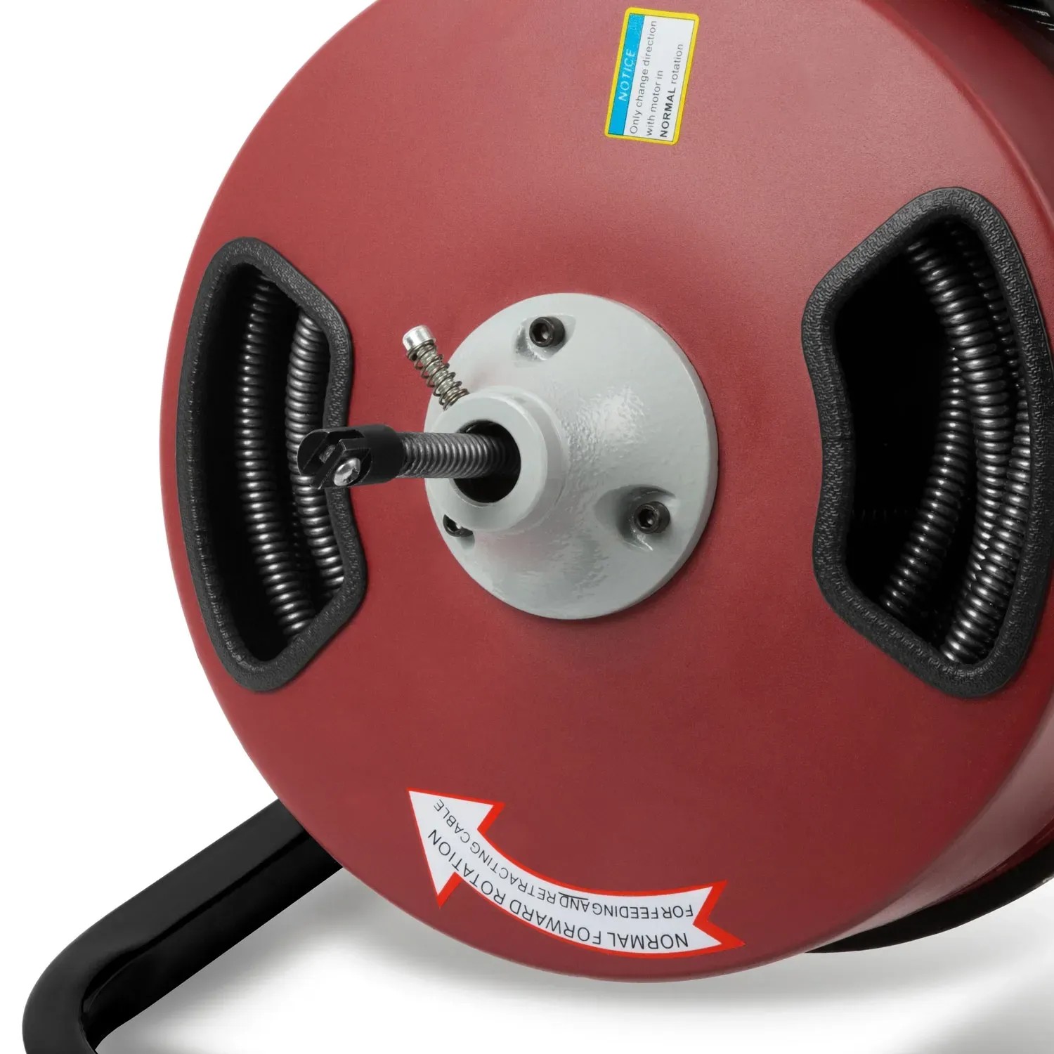 EBERTH elektrische Rohrreinigungsspirale mit 20m Spirale in Rot, Detailansicht.