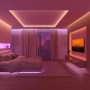 Schlafzimmer mit indirekter Beleuchtung durch Philips Hue LED-Streifen.