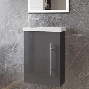 AICA Waschtisch mit Unterschrank, 45 cm, anthrazit hochglanz, Teil eines 2-tlg. Badmöbel Sets.
