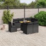 Schwarze 9-tlg. vidaXL Garten-Sofagarnitur aus Poly Rattan mit Tisch und Kissen.