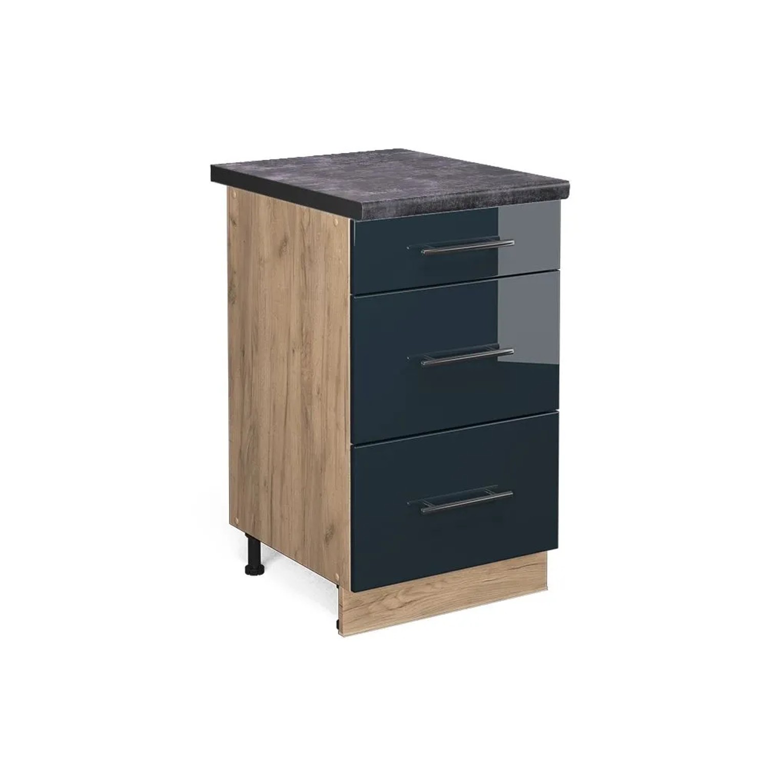 Vicco Küchenunterschrank Fame-Line DunkelBlau Hochglanz Goldkraft Eiche 50 cm AP Anthrazit