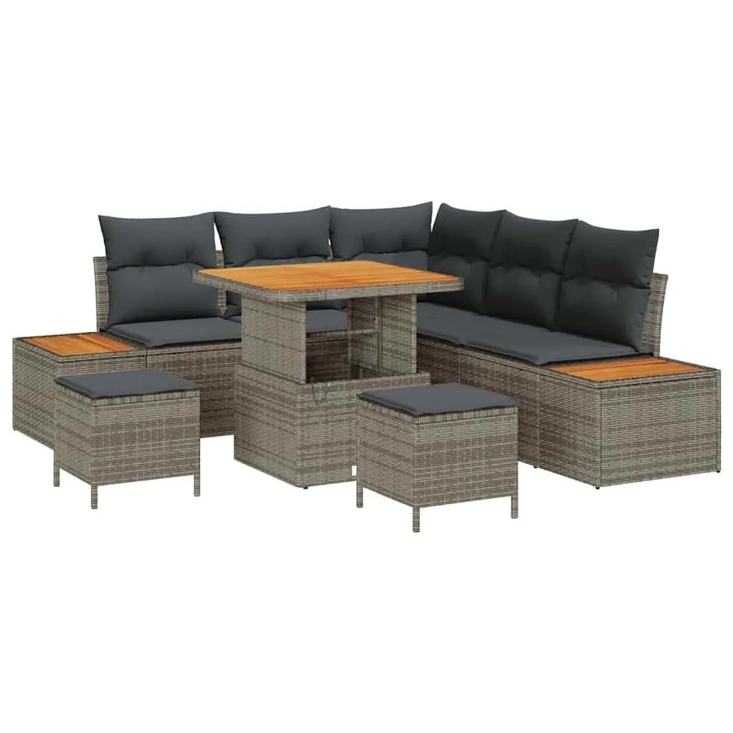 vidaXL Gartensofa-Set mit Kissen mit Speicher 8 Stk Grau Poly Rattan 336486 günstig online kaufen