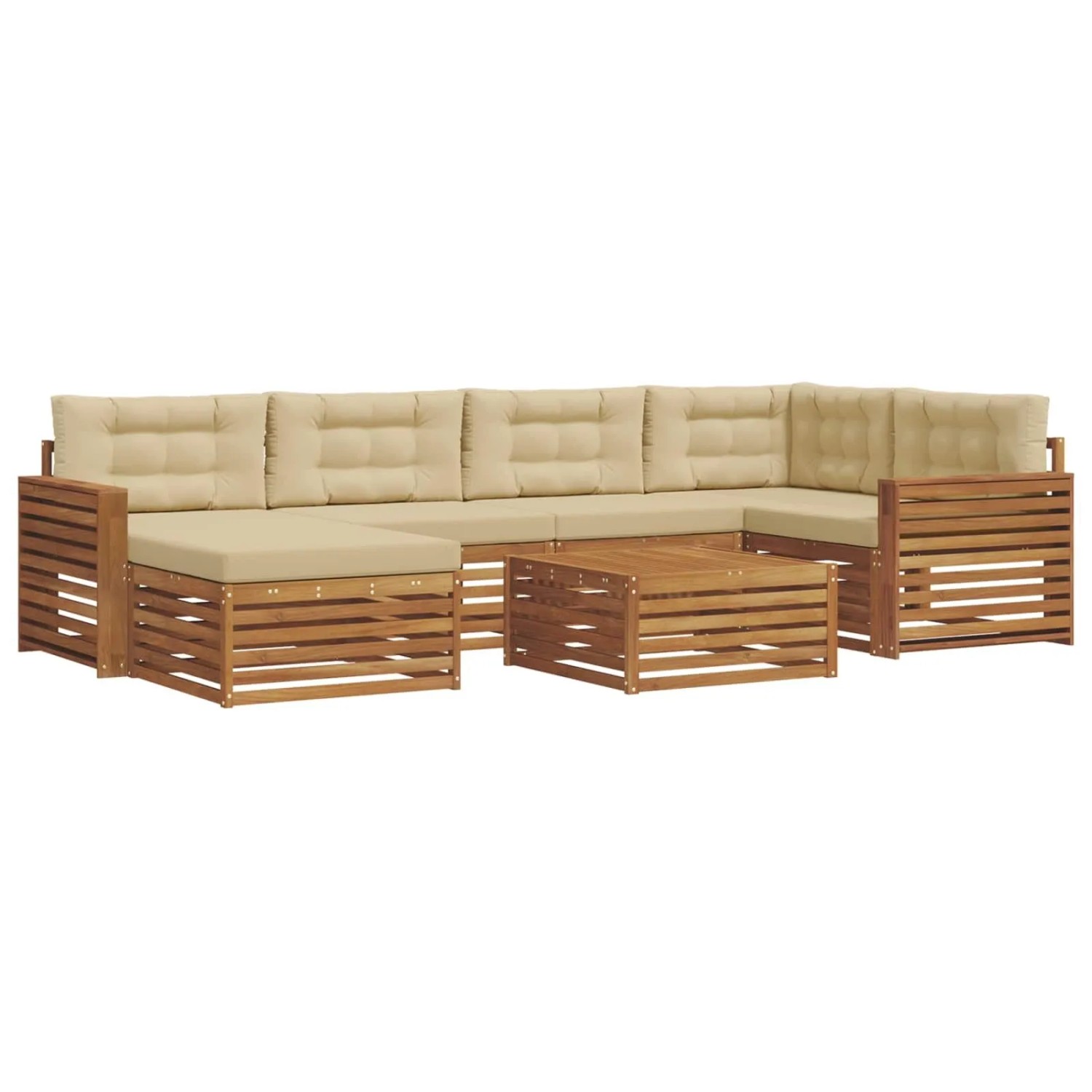 vidaXL Outdoor-Sofagarnitur mit Kissen 7-Tlg Natur und Beige 3373788