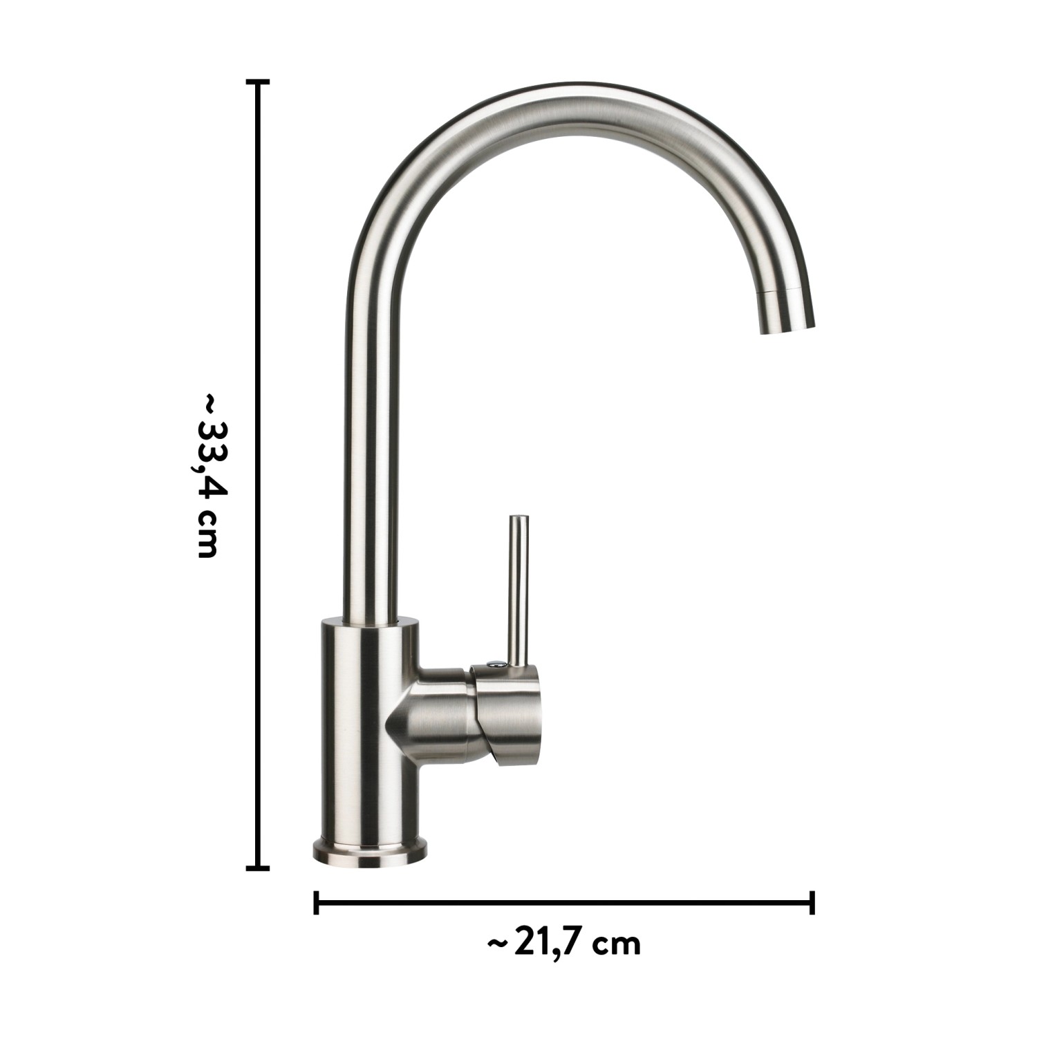 baliv Küchenarmatur KI-1832 in Edelstahloptik, Einhebelmischer mit hohem, gebogenem Auslauf.