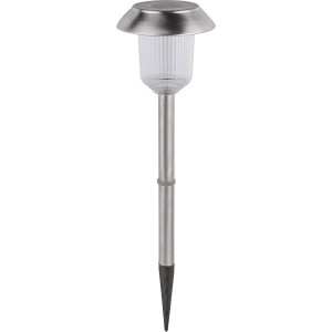 6er Set LED-Solarspieße aus Edelstahl und Kunststoff für Garten und Gehwege.