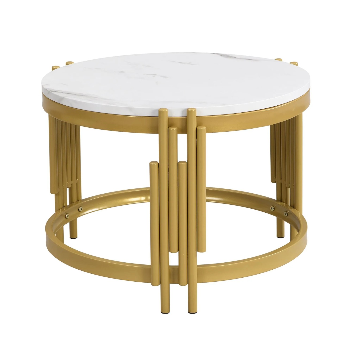 okwish Couchtisch-Set Moduliert/Rund Marmoroptik 71.5 × 71.5 cm Weiß