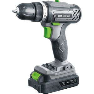 LUX Akkuschrauber A-BS-20-A Solo, Akku-Bohrmaschine in Grau und Grün.