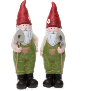 Zwei stehende Gartenzwerge, 27cm, mit Schaufel und roter Mütze, Dekoration für den Garten.