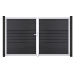 GroJa Solid Steckzaun Tor, DIN links, anthrazitgrau, 2-flügelig mit Beschlagset.