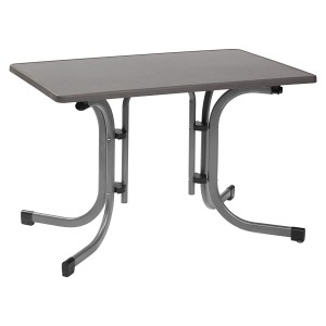 Rechteckiger, grauer Gartentisch Vigo (70x110 cm) mit Stahlgestell und klappbarer Tischplatte.
