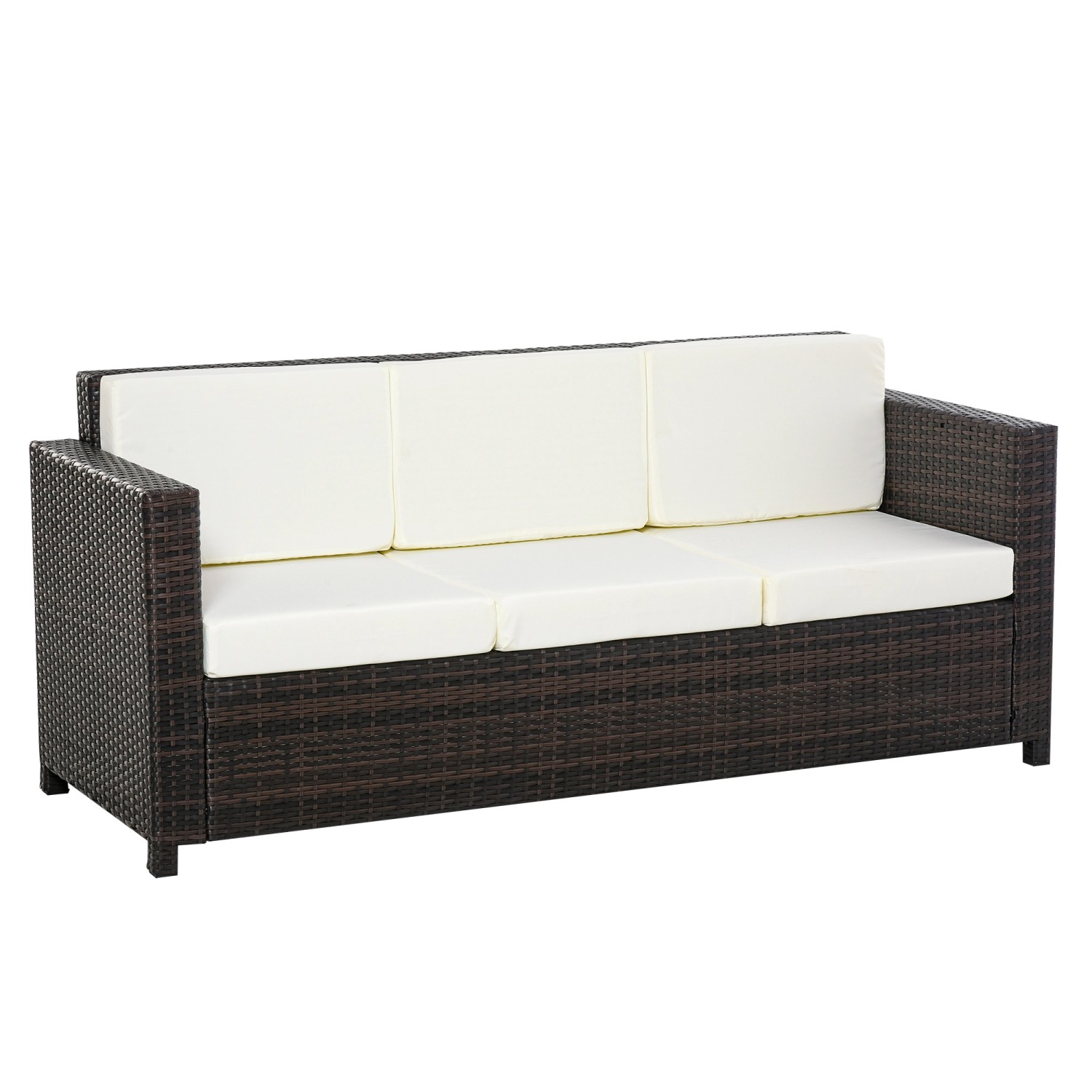 Outsunny Poly-Rattan Sofa mit Kissen 3-Sitzer