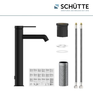 Schütte Waschtischarmatur Los Angeles, Aufsatzwaschbecken, Schwarz Matt, mit Zubehör.