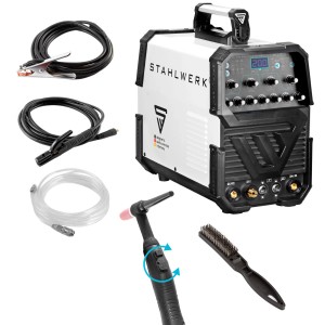 STAHLWERK AC/DC WIG 200 Puls ST IGBT Schweißgerät mit Zubehör wie Brenner, Kabel und Bürste.