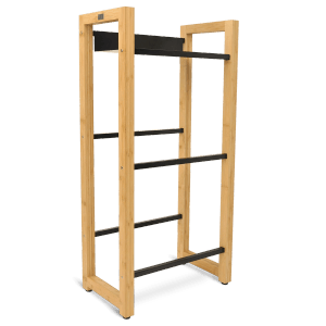 Holzfarbenes Getränkekistenregal mit schwarzer Edelstahlablage für 3 Kisten von holz4home.