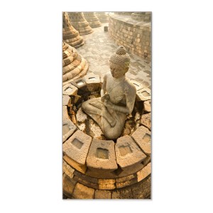 Banjado Magnettafel mit Buddha Motiv, 37x78cm. Silberne Magnetwand für Notizen und Fotos.