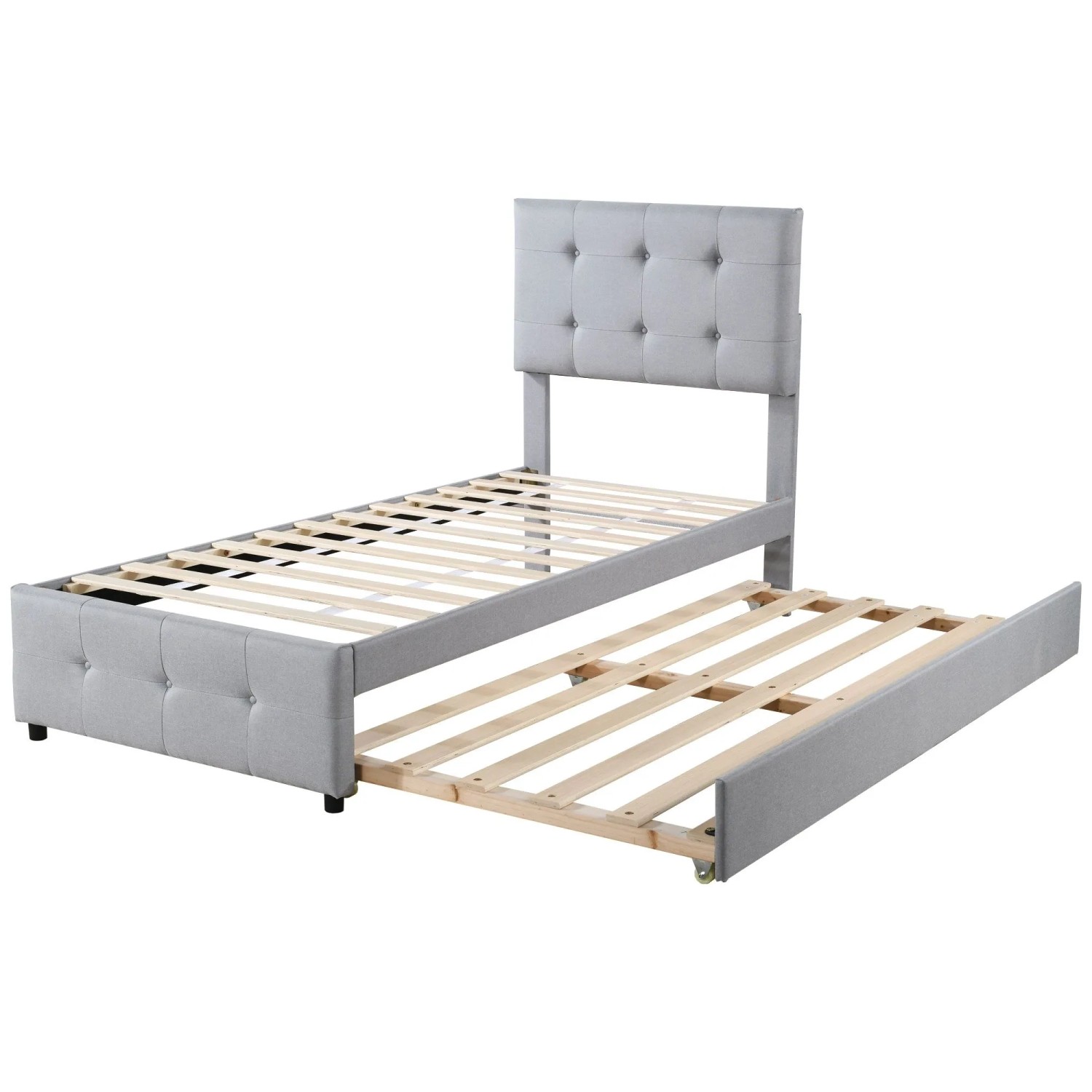 Merax Kinderbett 90x200cm Leinen Ausziehbar Grau