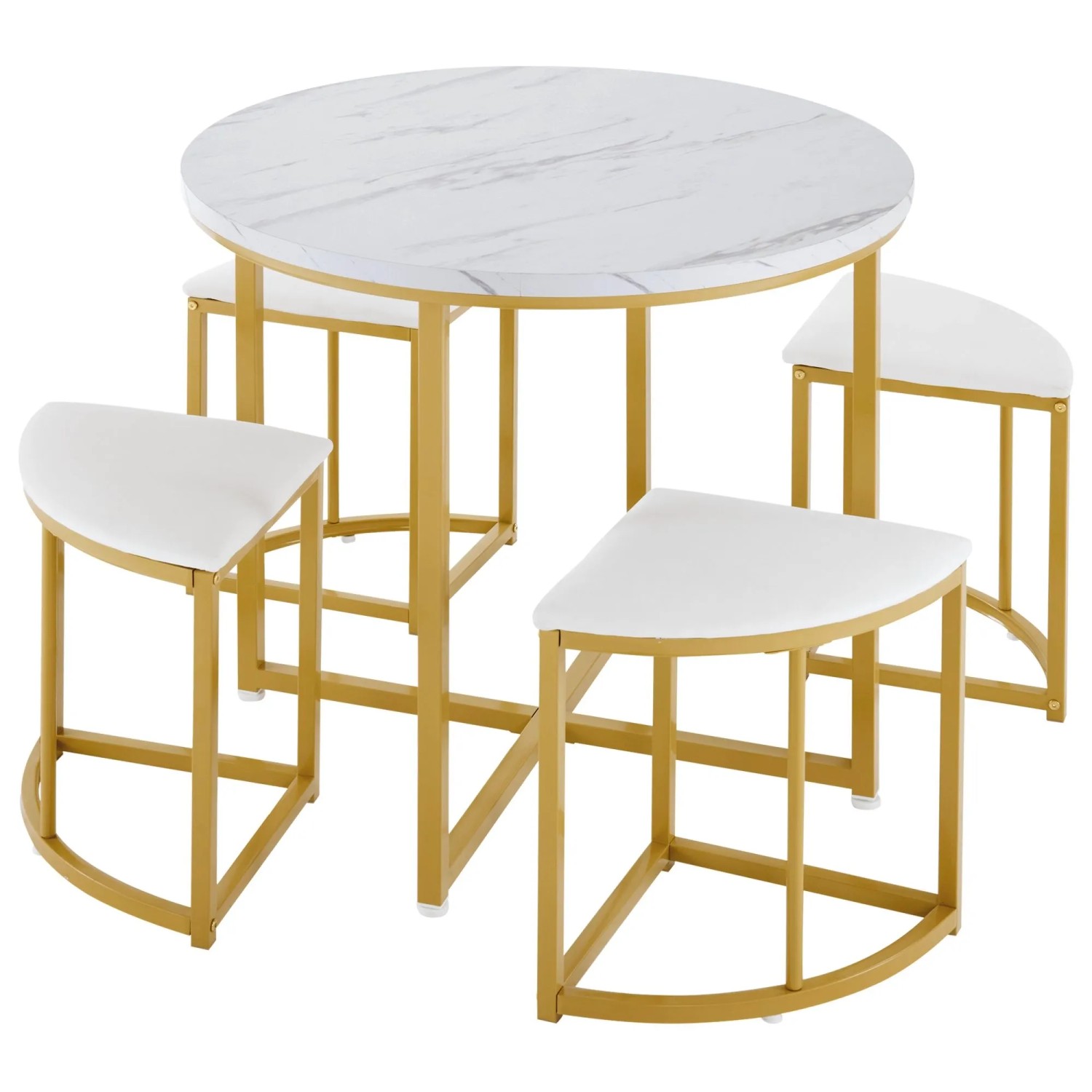 Merax Esszimmer Set 5-Teilig Weiß Samt Goldrahmen