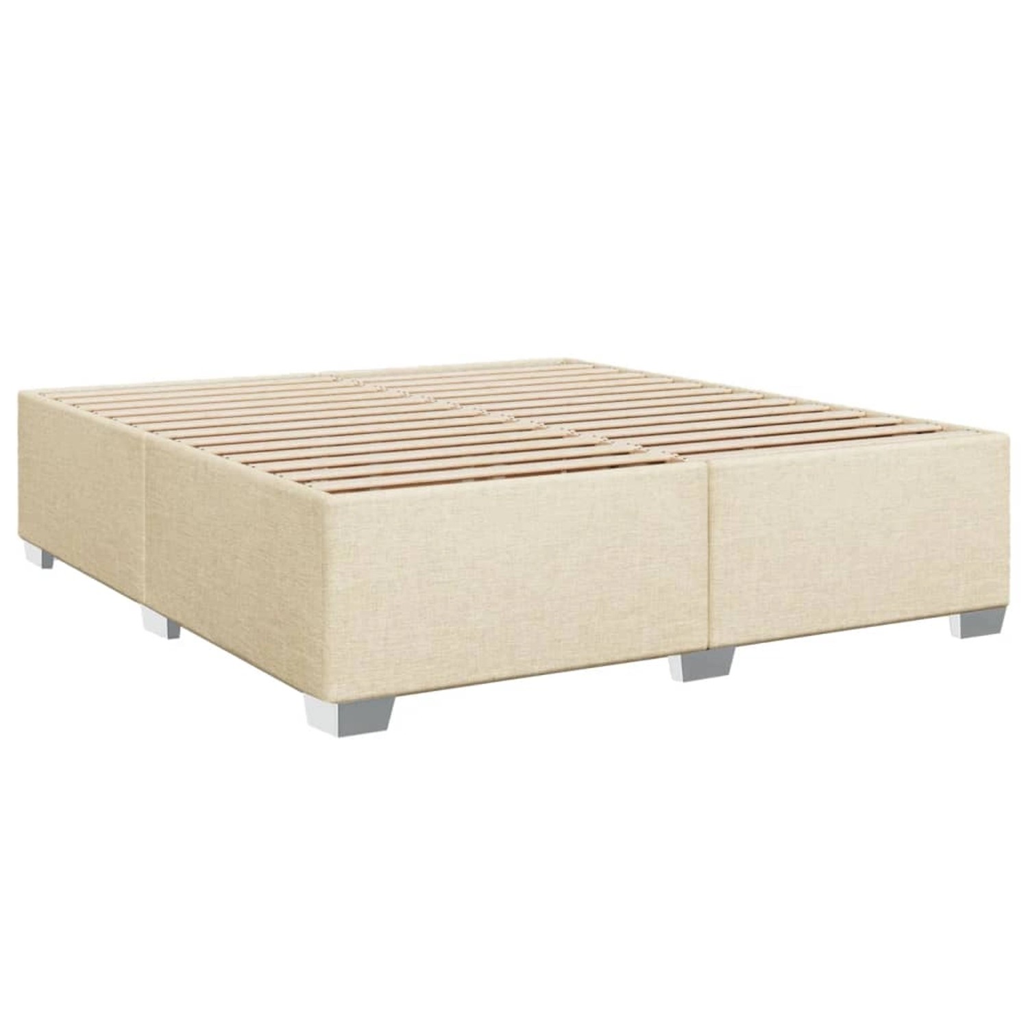 Cremefarbenes vidaXL Boxspringbett 200x200 cm mit Lattenrost und Füßen.