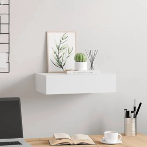 Weißes vidaXL Wandregal mit integrierter Schublade aus MDF, schwebend montiert. Ideal als stilvolle Ablage.