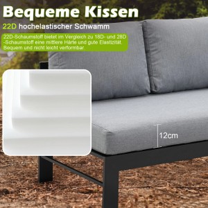 Detailaufnahme: Graue Kissen des MeXo Lounge-Sets mit 12 cm Dicke und Schaumstoff-Einblick.