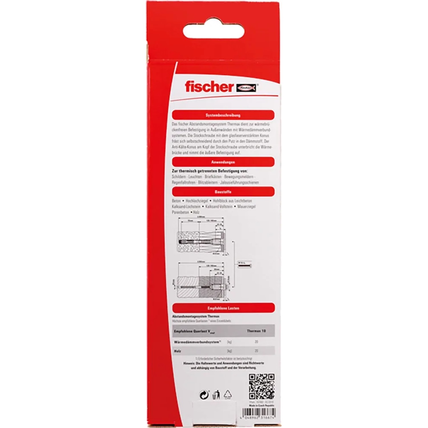 Fischer Thermax 10/140 Dübel, 2er-Packung. Abstandsmontagesystem für wärmegedämmte Fassaden.