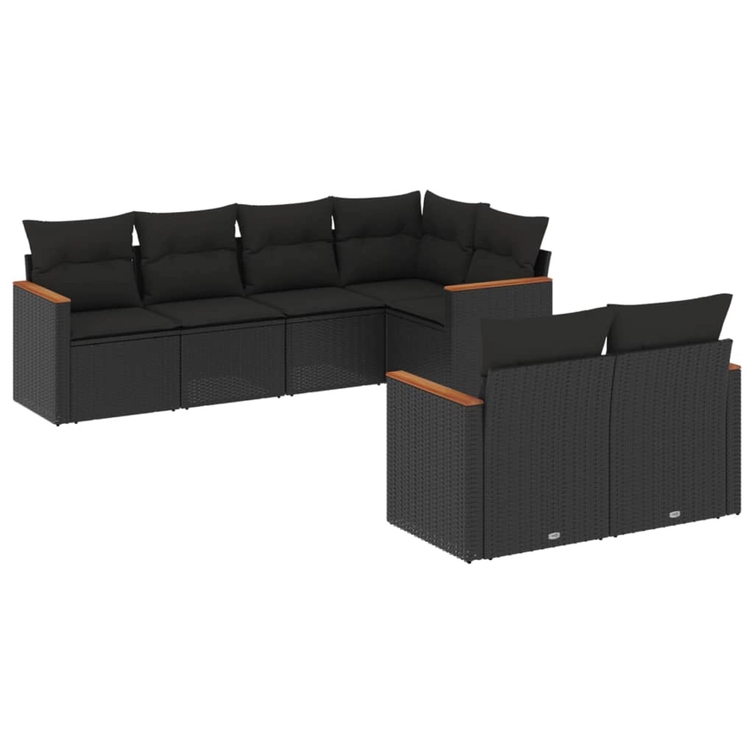 vidaXL 7-Tlg Garten-Sofagarnitur mit Kissen Schwarz Poly Rattan 3258541