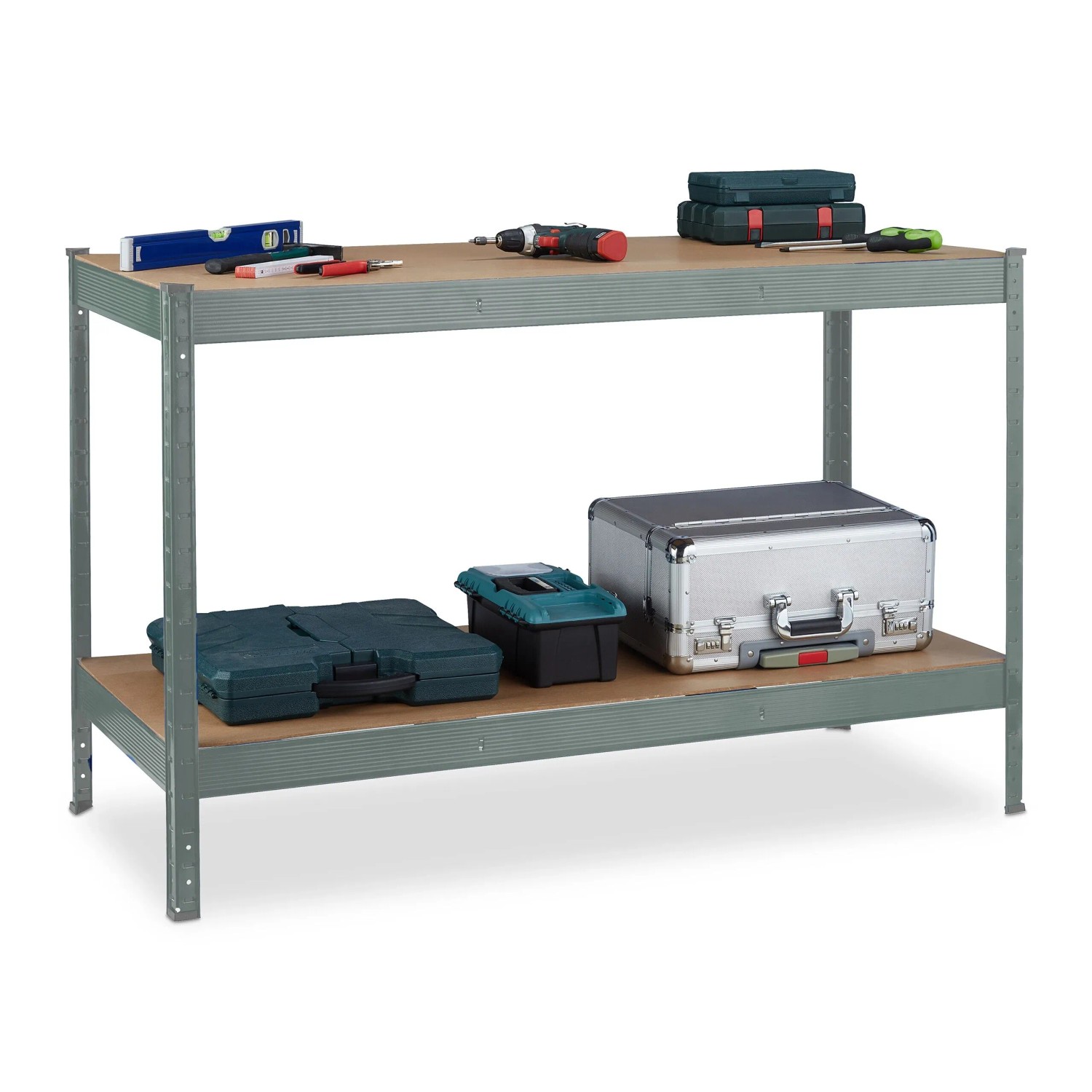 Relaxdays Werkbank Stahl Anthrazit Braun 2 Ebenen 141 cm x 61 cm x 91 cm