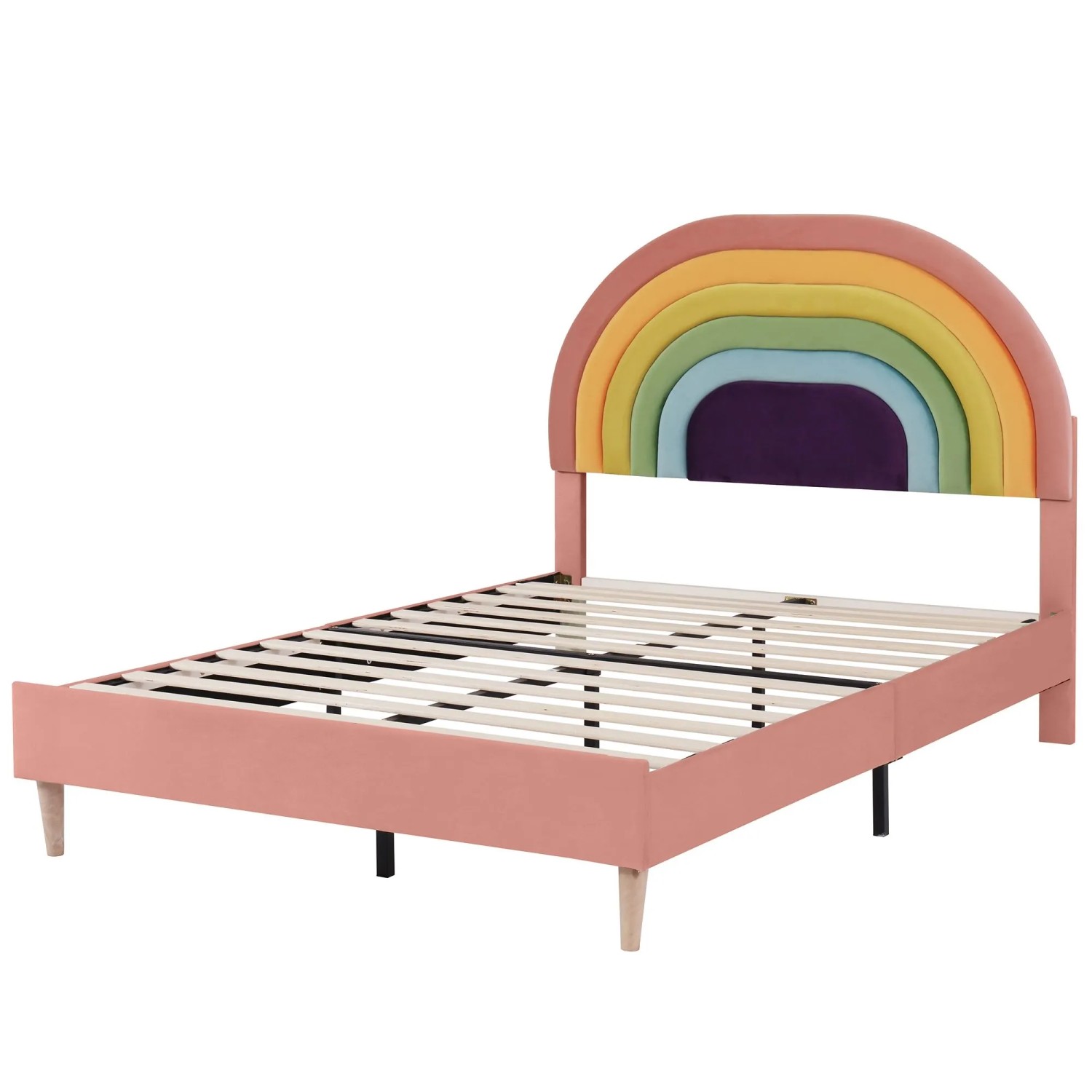 okwish Polsterbett 140x200cm mit Höhenverstellbarem Kopfteil Jugendzimmer Rosa ohne Matratze