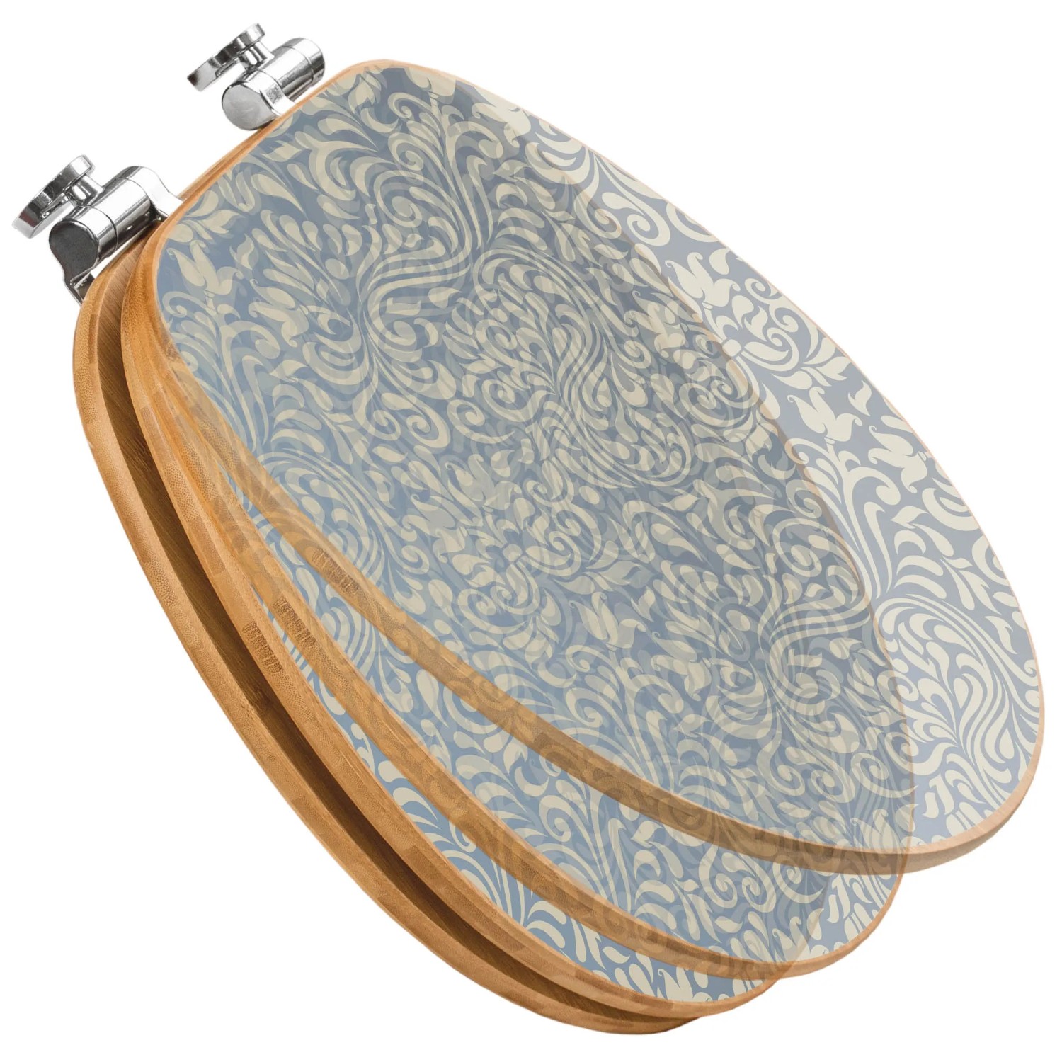 Banjado WC-Sitz aus Bambus mit blauem Ornament und Absenkautomatik.