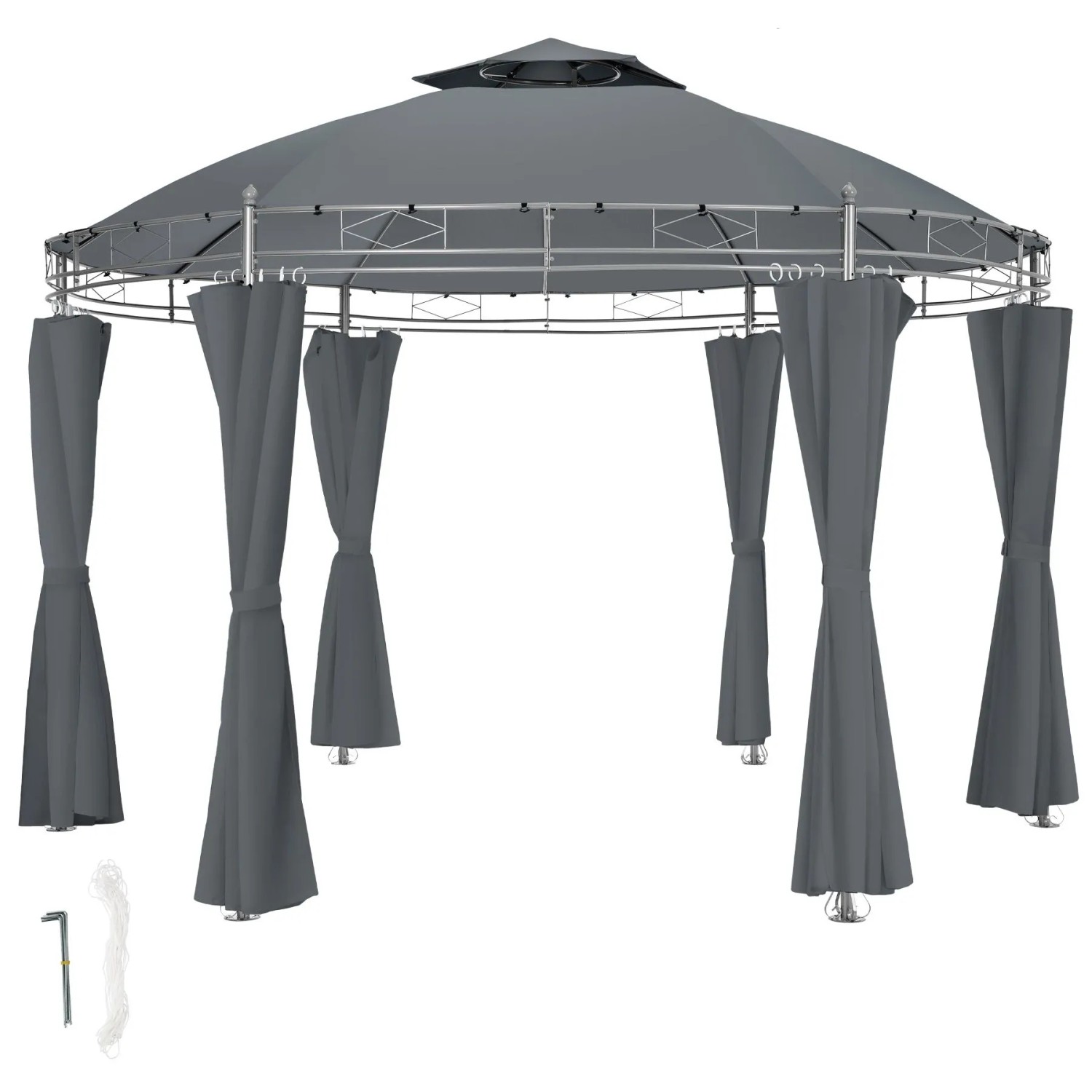 Tectake Gartenpavillon Siana Ø 3 5 M Wasserabweisend  350 x 350 x 280 cm Anthrazit