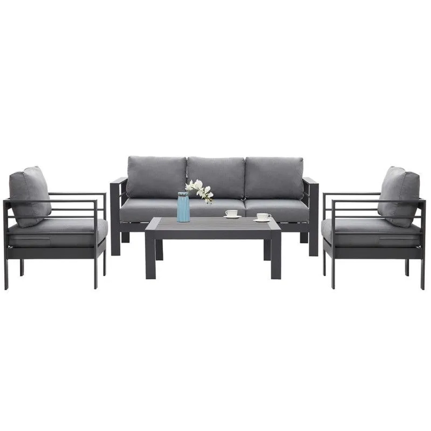 MeXo Gartenmöbel Set aus Aluminium Loungeset für 5 Personen Grau günstig online kaufen