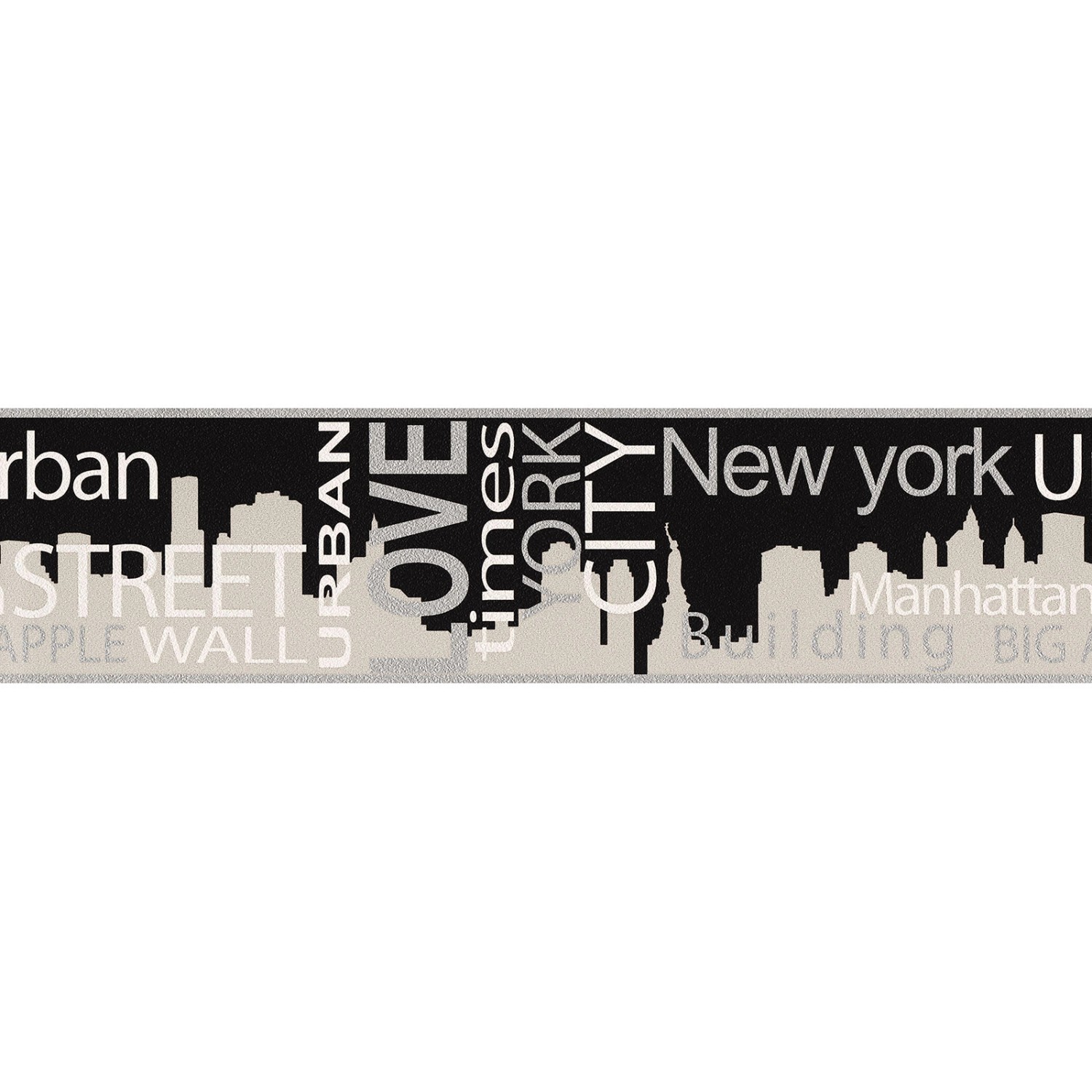 Bricoflor New York Tapetenbordüre Modern Schriftzug Tapeten Bordüre in  Schwarz und Grau Ideal für Küche und Jugendzimme