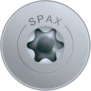 Detailaufnahme: Spax Universalschraube Flachkopf mit T-Star plus Antrieb.