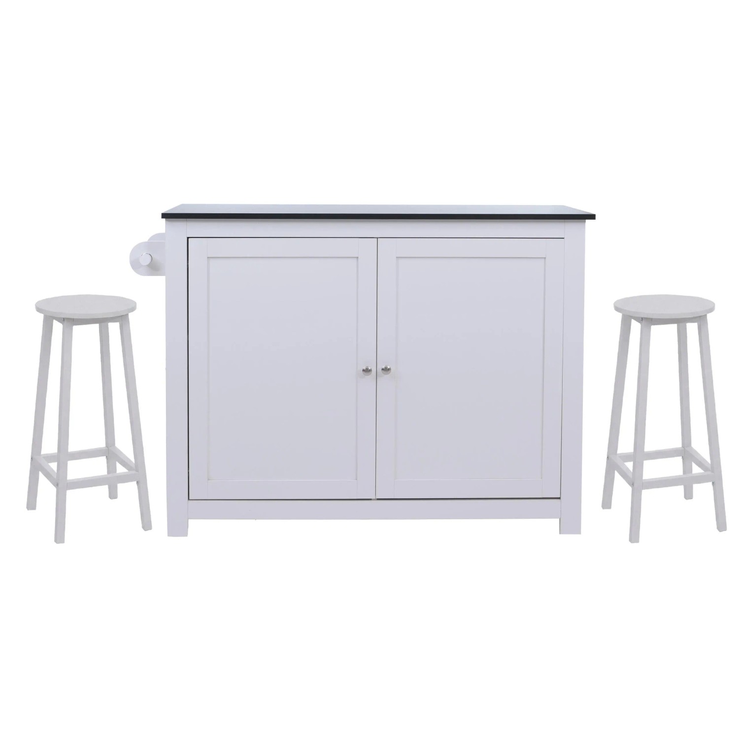 MCW Kücheninsel P61 mit 2 Sitzhockern Staufächer MDF 90x120x45cm Weiß Marmor-Optik Schwarz