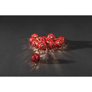 Konstsmide LED-Lichterkette mit roten Metallbällen, 10 warmweiße Dioden für Innen, batteriebetrieben.