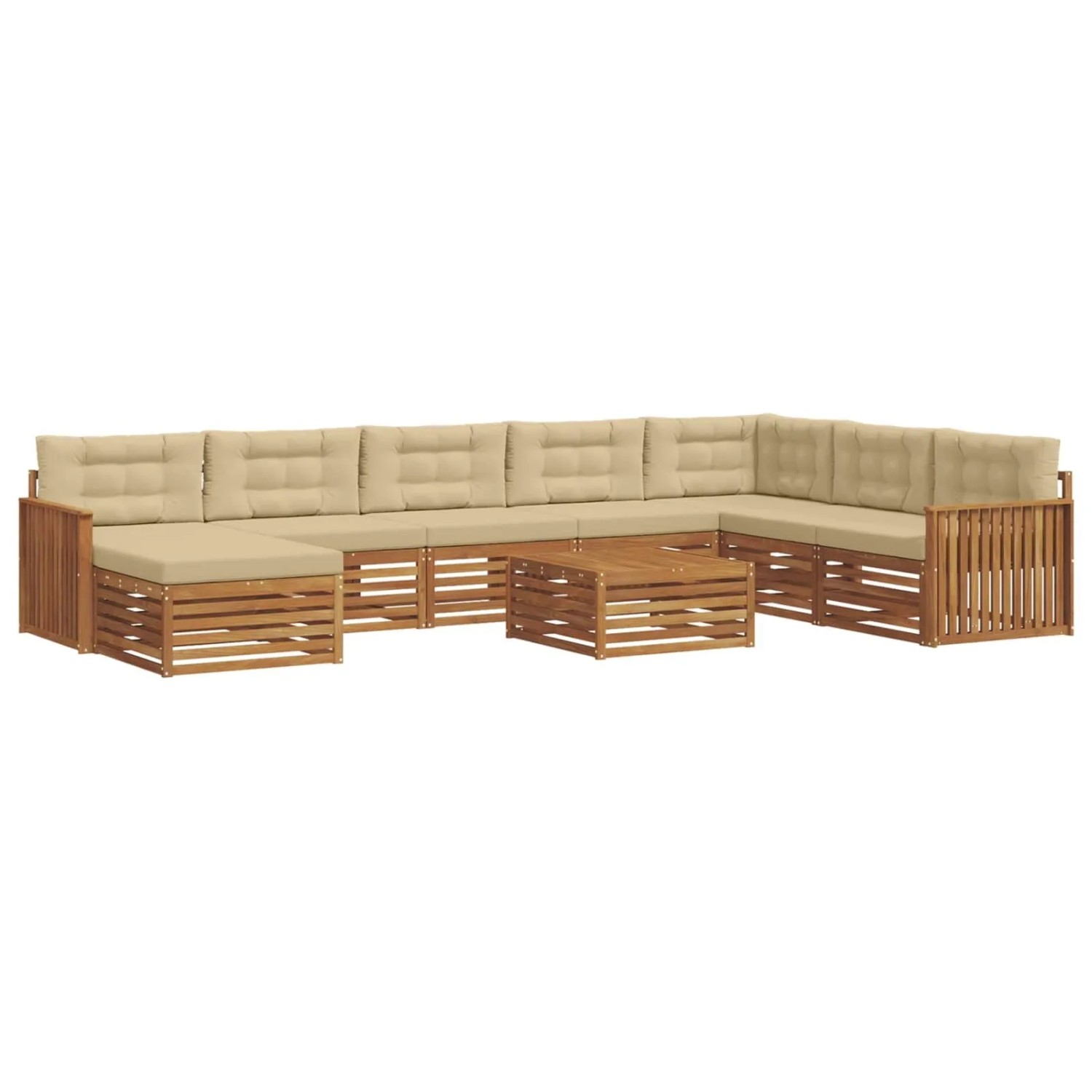 vidaXL Sofagarnituren 9 Tlg Natur und Beige Massivholz Akazie 3373978
