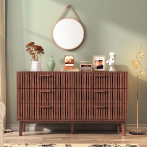 PXloue Kommode Massivholz  mit 6 Schubladen-Sideboard für Wohnzimmer 100x34x73cm